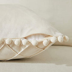 Velvet Waist Throw Pillow with Pompom Solid Color Decorative Cushio Pillow Pink Grey Green Solid Velvet Home Pillowcase