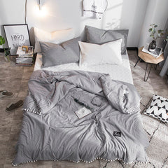 Summer Gray Air Condition Quilts duvet with little white Pompons bed linens Washed cotton throw blankets Solid bedding #s