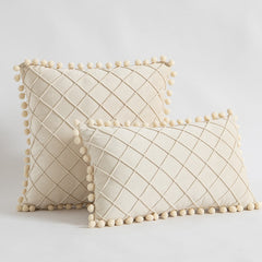 Velvet Waist Throw Pillow with Pompom Solid Color Decorative Cushio Pillow Pink Grey Green Solid Velvet Home Pillowcase