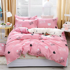 Home Textile Pink Bedding Set For Girl Kid Teen Beds Sheet Strawberry Duvet Quilt Cover Pillowcase Stripe Bed Sheet