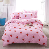Home Textile Pink Bedding Set For Girl Kid Teen Beds Sheet Strawberry Duvet Quilt Cover Pillowcase Stripe Bed Sheet