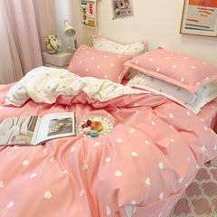 Ins Princess Pink Heart Duvet Cover Home Textile Pillow Case Bed Sheet Kids Girls Bedding Covers Set King Queen Twin Cute Kawaii