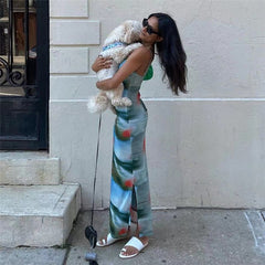 Blazing Nights Cowl Neck Mesh Long Dress