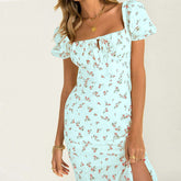 Sweetheart Short Sleeve Floral Midi Dress