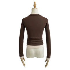 Double Layers Solid Long Sleeve Top