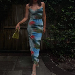 Blazing Nights Cowl Neck Mesh Long Dress