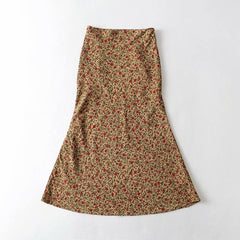 High Waisted Floral Mosaic Midi Skirt