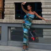 Blazing Nights Cowl Neck Mesh Long Dress