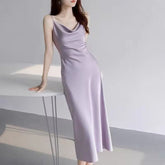 Mauve Silky Jewels Satin Dress