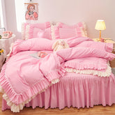 4pcs Couple Bed Quilt Set Sheet Bedsheet Bedspread Queen Size Duvets Cover Linens Comforter Bedding with Pillowcases Luxury Pink