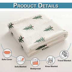 Soft Faux Fur Blanket Reversible Fuzzy Long Hair Shaggy Blanket Fluffy Plush Fleece Christmas Tree Embroidered Throw Blanket