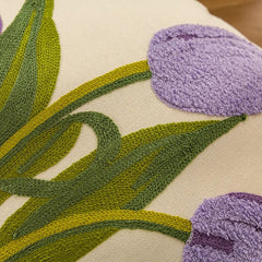 Pure Cotton EmbroideryTulip Spring Throw Pillow Covers 18x18 Set of 4 Outdoor Patio Cushion Cases Summer Garden Decorations Home