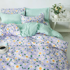 Floral Bedding Set with Duvet Cover Flat Sheet with Pillowcases Kids Queen Full Size Boys Girls Bed Linen