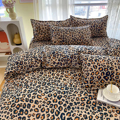 3pcs Leopard Pattern Duvet Cover Bedding Set Double Queen Size, Microfiber Soft Quilt Cover with Pillowcases, Girls Room Decor