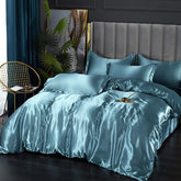 Silk Bedding Set with Duvet Cover Bed Sheet Pillowcase Luxury Satin Bedsheet Solid Color King Queen Full Twin Size
