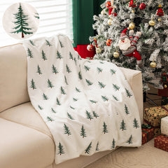 Soft Faux Fur Blanket Reversible Fuzzy Long Hair Shaggy Blanket Fluffy Plush Fleece Christmas Tree Embroidered Throw Blanket