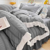 Korean Style Bedding Set Duvet Cover Flat Bed Sheet Bed Skirt Princess Style Ruffle Quilt Cover For Girls Summer Bed Linen