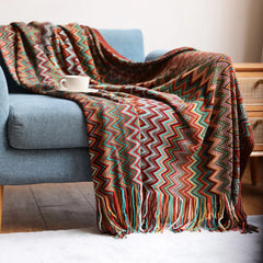 Light Knit Stripe Blanket Super Soft Bohemia Blanket For Bed Throw Blanket With Tassel Plush Warm Home Decorative Blankets