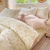 Fashion Floral Bedding Set Blue Pink Boys Girls Single Double Size Duvet Cover Kit No Filling Flat Sheet Pillowcase Home Textile