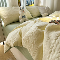 Knitted Washed Cotton Bed Four Piece Set with Ins Style Simple and High-end Feeling, Bed Sheet Duvet Set Three Piece Set