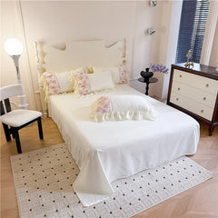 Flowers Lace Ruffles Princess Wedding Bedding Set Full Queen King Duvet Cover Bed Skirt/Bed Sheet/Fitted Sheet Pillowcases 4Pcs