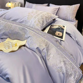 High-end 180S Long-staple 100% Cotton Embroidery Quilt Cover Fitted Sheet Autumn and Winter Light Luxury Comforter Bedding Sets