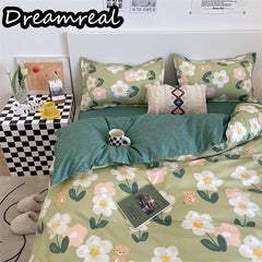 Dreamreal Floral Bedding Set with Duvet Cover 30 Colors Duvet Cover Fitted Sheet Pillowcase Luxurious Satin
