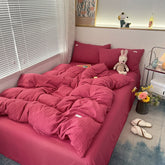 Korean Fashion Checker Four Piece Set Queen Bedding Set, Microfiber Quilt Cover Bed Sheet Set - No Comforter