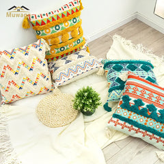 Throw Pillow Cover Bohemian Traditional Culture Ethnic Ornament Floral with Tassels Throw Pillow Covers for Sofa Home Decor