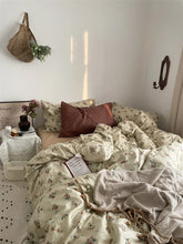 Floral Cotton Bedding Set Vintage Ins Fitted Sheet Duvet Cover Pillowcase Full Queen Size Boy Girls Dormitory Hotel Bedclothes
