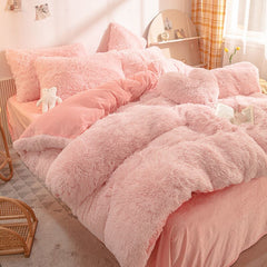 Winter Warm Blue Bedding Set Soft Plush Kawaii Mink Velvet Queen Duvet Cover Set Sheets Pillowcase Single Double Bedding Sets