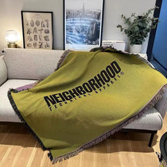Textile City Olive Green Blanket Ins Trendy Neighborhood Letters Picnic Blanket Home Decoration Tapestry 130x160cm