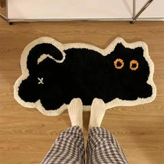 Cute Black Cat Imitation Cashmere Carpet Home Bedroom Bedside Blanket Door Mat Cartoon Ins Living Room Coffee Table Mat