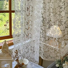 French Curtains Lace Gauze for Living Room Cream Retro Wavy Edge Bedroom Bay Window Girl Embroidery Curtain Door Decor Custom