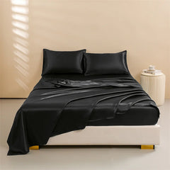 Satin Bed Sheets, Queen Size Sheets Set, 4 Pcs Silky Bedding Set 1 Deep Pocket Fitted Sheet + 1 Flat Sheet + 2 Pillowcases