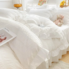 Korean Style Bedding Set Duvet Cover Flat Bed Sheet Bed Skirt Princess Style Ruffle Quilt Cover For Girls Summer Bed Linen