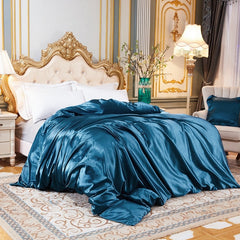 Solid Color Bedding Set with Mulberry Silk Duvet Cover Bed Sheet Pillowcase Luxury Satin Bedsheet King Queen Double Twin Size