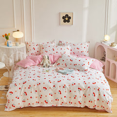 Home Textile Girl Boy Kids Bedding Set Red Cherries Duvet Cover Sheet Pillowcase Woman Adult Beds Sheet King Queen Full