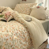 Ins Pastoral style Yellow Small Flowers Bedding Set Twin Queen Size Duvet Cover Flat Sheet Pillowcase Princess Girl Bed Linen