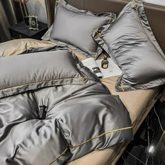 European Luxury Bedding Set Luxury Embroidery Washed Silk Duvet Cover Bed Sheets and Pillowcases King Size Bedding Set