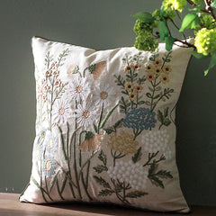 45x45cm Throw Pillows Cotton Linen Flower Embroidery Pillowcase Cover Sofa Car Cushion with Core Home Decor for Living Room
