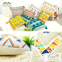 Throw Pillow Cover Bohemian Traditional Culture Ethnic Ornament Floral with Tassels Throw Pillow Covers for Sofa Home Decor