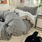 Simple Striped Bedding Set Washed Cotton Duvet Cover Sheet Pillowcase Queen King Size Boys Adults Bed Linens