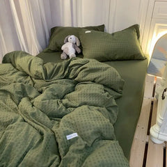 Bedding Set Luxury High Grade Light Washable Cotton Waffle Four Piece Olive Green Quilt Cover Bed Sheet Dormitory Three Piece