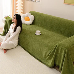 High Quality Waterproof Chenille Sofa Cover Cloth Green Striped Sofa Cushion Four Season Universal 3 Seat All Inclusive Blanket