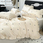 3pcs Korean lace Duvet Cover Set (1*Duvet Cover + 2*Pillowcase, Without Core), Black dot print print Bedding Set