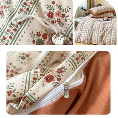 Vintage Floral Style Bedding Set No Filler Soft Fall Winter Thickening Duvet Cover Flat Sheet Pillowcase Full King Bed Linen