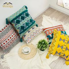 Throw Pillow Cover Bohemian Traditional Culture Ethnic Ornament Floral with Tassels Throw Pillow Covers for Sofa Home Decor