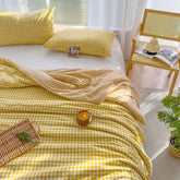 Thin Summer Quilt New Japanese Style Blue Pink Plaid Twin Queen Size Blanket Soft Kids Adult Ins Washable Cool Quilt