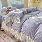 Warm Carved Milk Fleece Four-piece Winter Thickened Princess Wind Double-sided Fleece Bed Skirt Bed Sheet Bedding